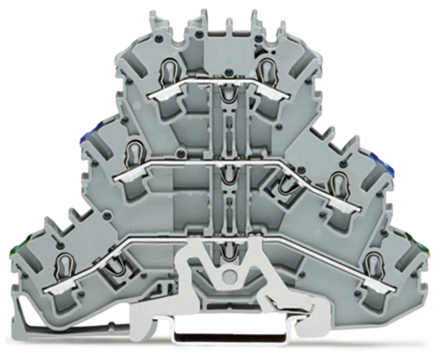 Triple-deck terminal block; Ground conductor/through/through terminal block; 2.5 mm; PE/N/L; suitable for Ex e II applications; without marker carrier; for DIN-rail 35 x 15 and 35 x 7.5; Push-in CAGE CLAMP; 2,50 mm; gray
