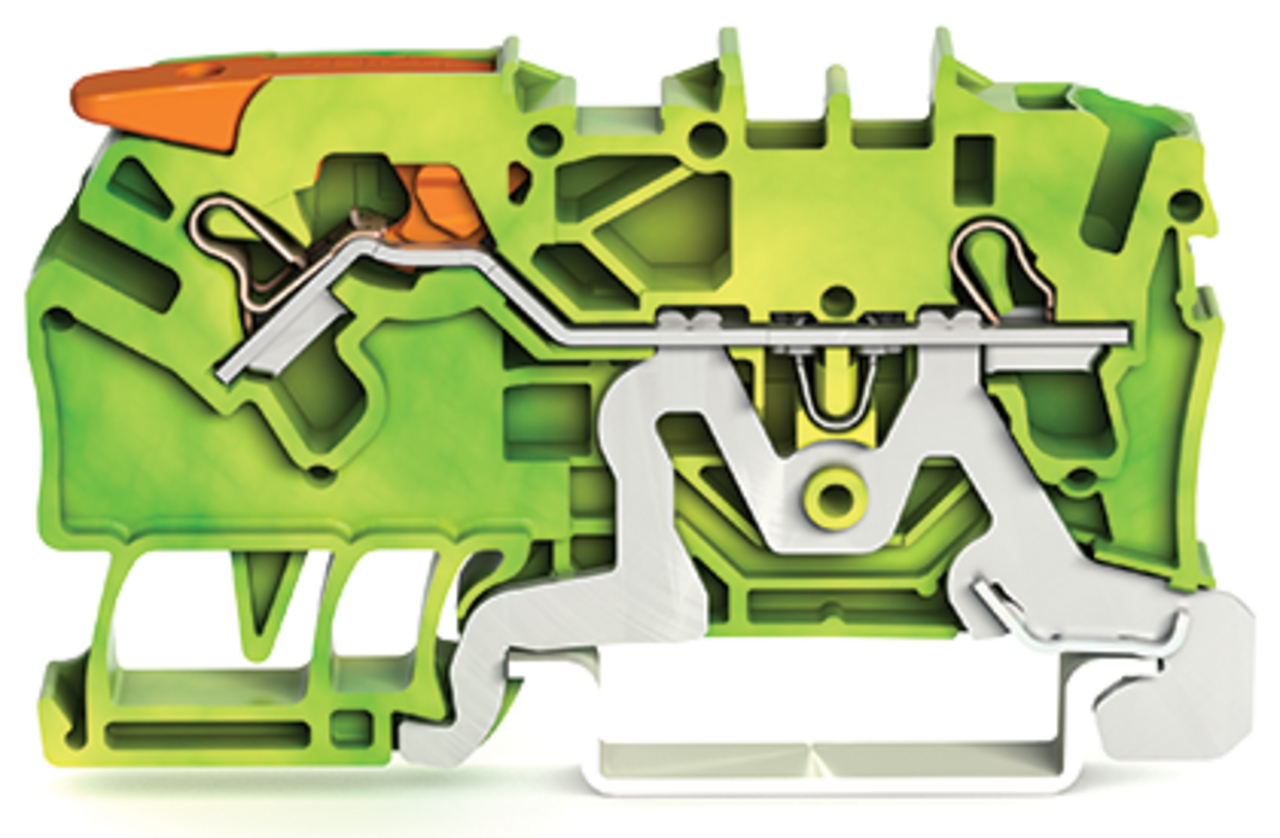 2-conductor ground terminal block; with lever and Push-in CAGE CLAMP; 2.5 mm; with test port; side and center marking; for DIN-rail 35 x 15 and 35 x 7.5; Push-in CAGE CLAMP; 2,50 mm; green-yellow