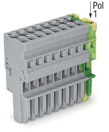 1-conductor female connector; CAGE CLAMP; 4 mm; Pin spacing 5 mm; 9-pole; coding finger; 4,00 mm; green-yellow/gray