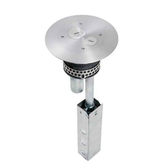 Poke-Through Base Unit, 4 Inch Drill Size, 18 Inch Length, Hub Size 3/4 Inch and 1-1/4 Inch, Galvanized Steel