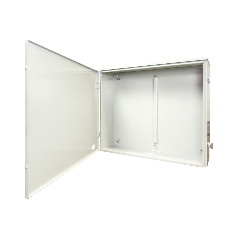 30x10x36 Hinge Cover Type 3R UL Listed Steel No Knockouts  ANSI 61 Gray PadLocking Draw Latch Mounting Emboss Holes in Back Back Stiffener Back Panel Weld Studs