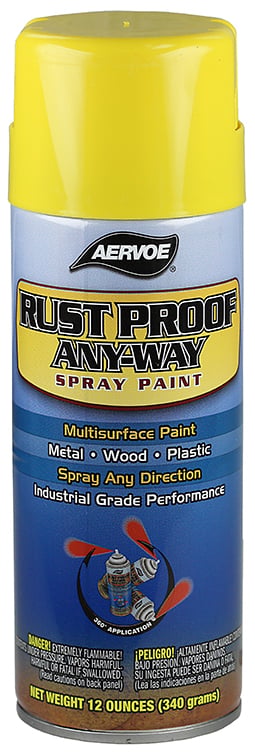 Rust Proof Paint, Solvent base type, Safety Yellow, 15 min. dry time, Aerosol Can, 12 oz. net weight, 16 oz. Size