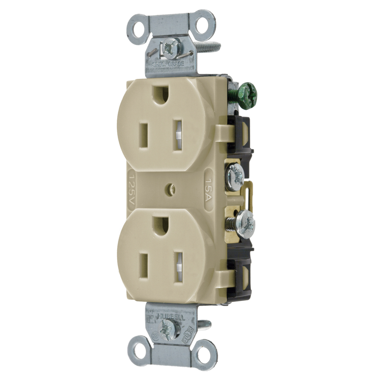 Straight Blade Duplex Receptacle, Commercial Grade, 2-Pole 3-Wire Grounding, 15A 125V, 5-15R