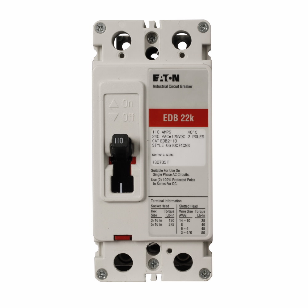 Eaton Series C complete molded case circuit breaker, F-frame, ED, Complete breaker, Fixed thermal, fixed magnetic trip type, Two-pole, 225A, 240 Vac, 125 Vdc, 22 kAIC at 240 Vac, Line and load, 50/60 Hz