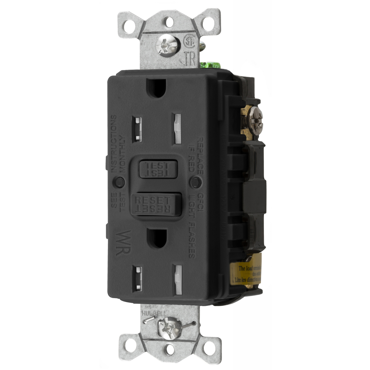 Power Protection Devices, Receptacle, Self Test, GFCI, TRWR, Commercial Grade, 15A 125V, 2-Pole 3-Wire Grounding, 5-15R, Black