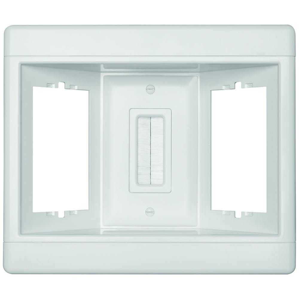 Three-Gang Recessed TV Box with Low-Voltage Pull-Through Brushes. Ideal for flat-screen TVs, home office, kitchen counter tops, and behind furniture to allow snug-to-wall placement. Devices sold separately.