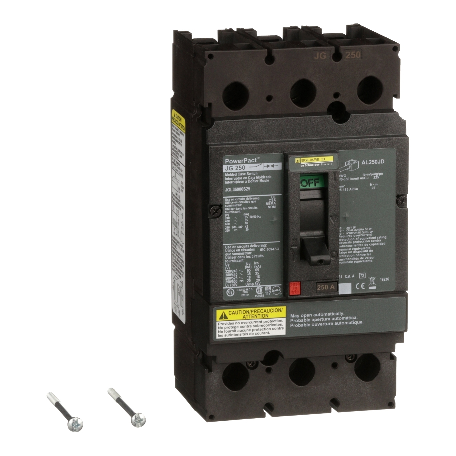 JGL36000S25 Molded Case Circuit Breaker, 250 Amp, 3 Pole, 600V