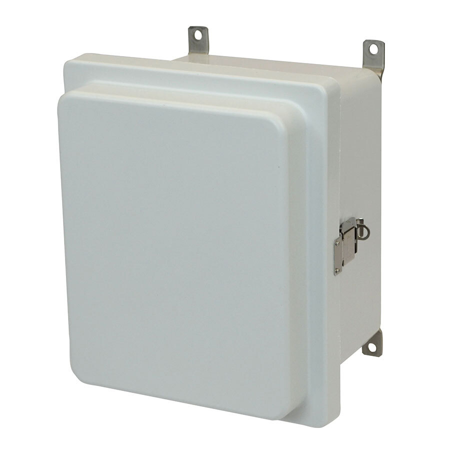 AM-R Series Junction Box; 8.260 Inch Width x 6.130 Inch Depth x 10.140 Inch Height, Ultraguard; Fiberglass Reinforced Polyester, RAL 7035 Light Gray, Foot Mount, Snap Latch Hinged Cover