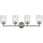 The Winslow 30in; 4 light vanity light features a classic look with its Brushed Nickel finish and clear seeded glass. Winslow vanity light is perfect in several aesthetic environments, including traditional and transitional.