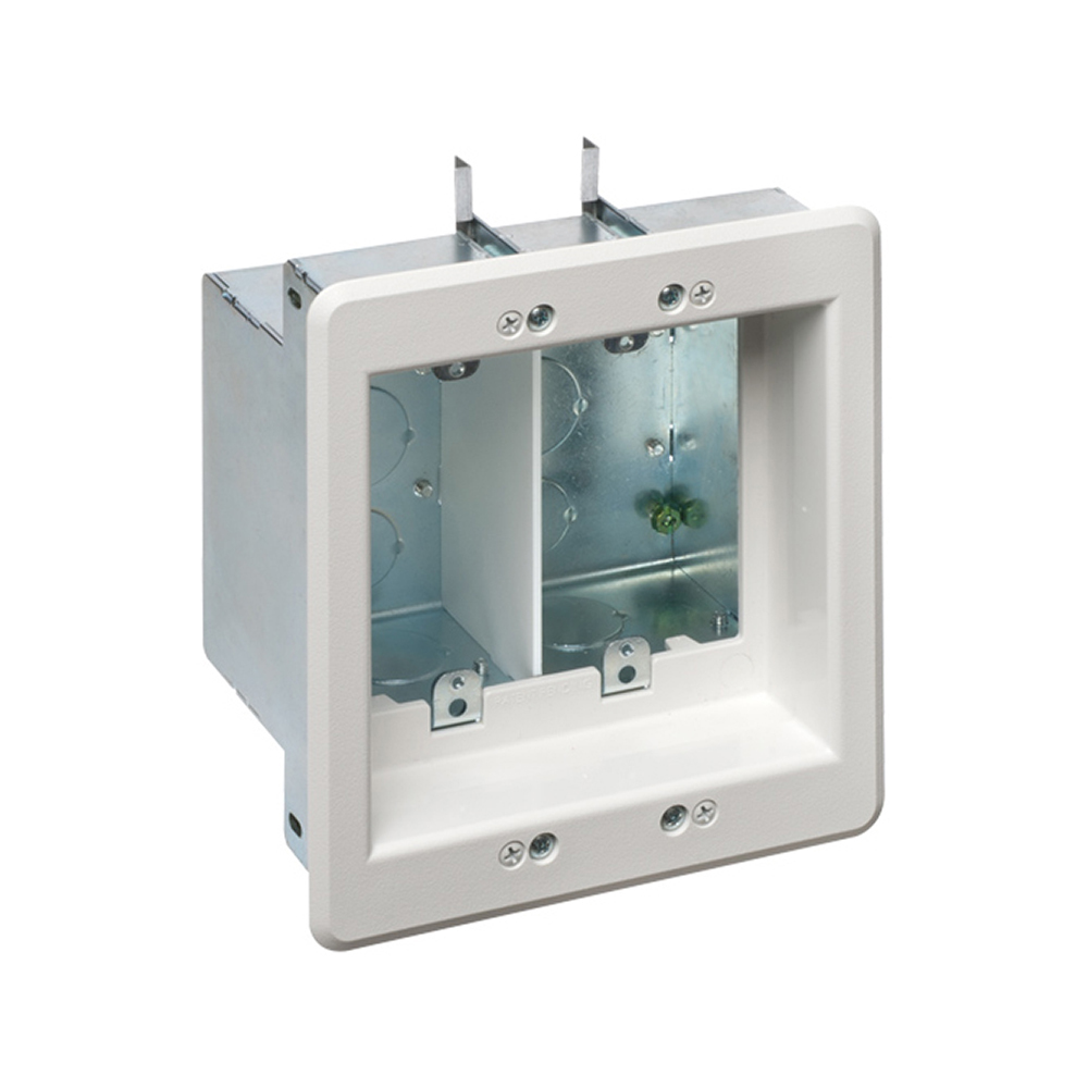Recessed Steel TV BOX. For new or existing construction. Comes with low voltage divider. Color White.