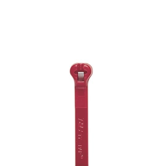 High Performance Cable Tie for Indoor applications, Red Color Nylon 6.6, Length of 295mm (11.6 Inches) for Bundle Diameter up to 78mm (3.07 Inches), Width of 4.9mm (0.19 Inches), Tensile Strength Rating of 222 Newtons (50 Pounds), Operating Temperature of -60 Degrees Celsius (-76 F) to 85 Degrees Celsius (185 F), UL/EN/CSA62275 Type 2/21S Rated for AH-2 Plenum and as a Flexible Cable and Conduit Support, Military Specified (MIL-SPEC  MS3367-7-2), Bulk Pack