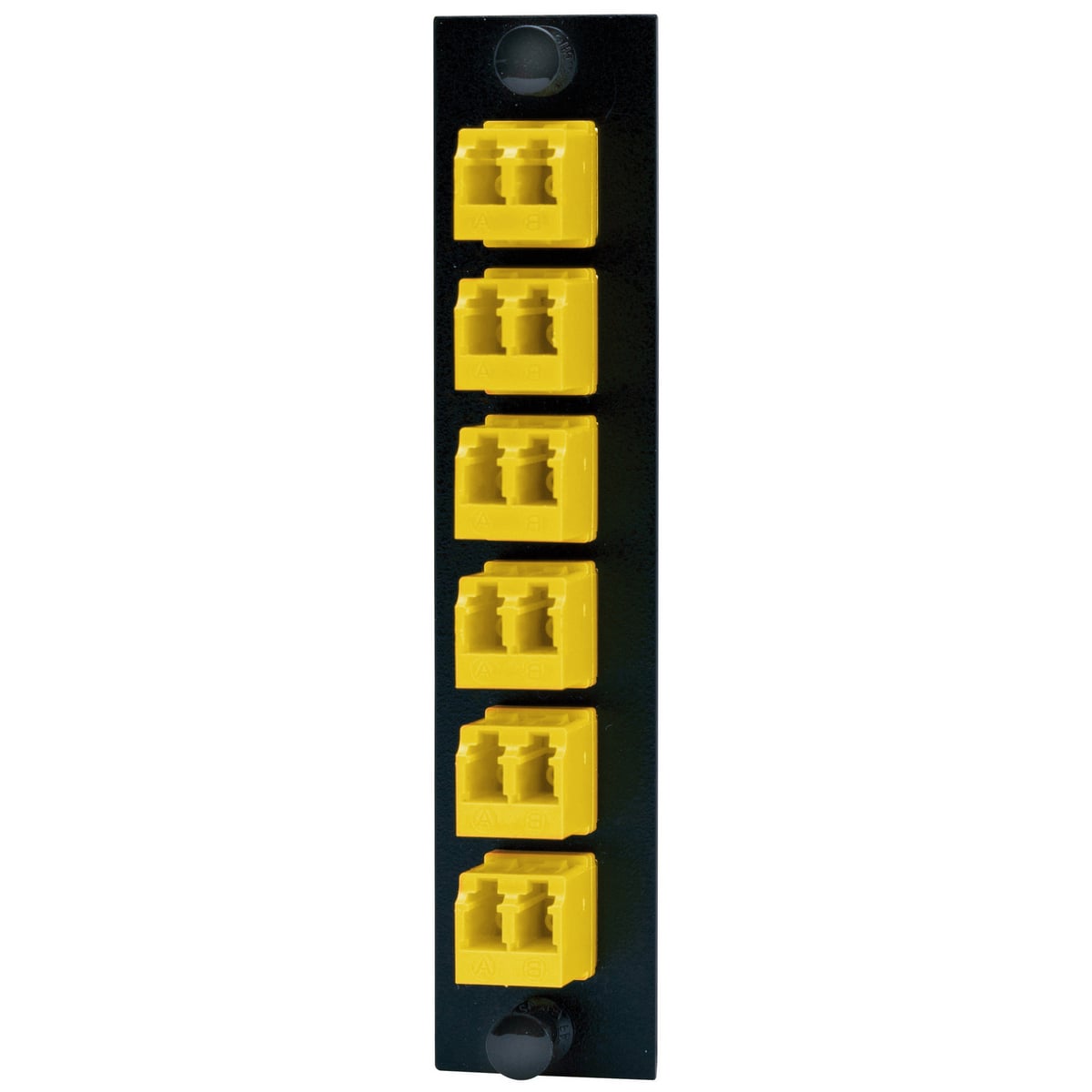 Fiber Adapter Panel, 12-Fiber, 6 LC Duplex, Zircon Sleeves, Yellow.