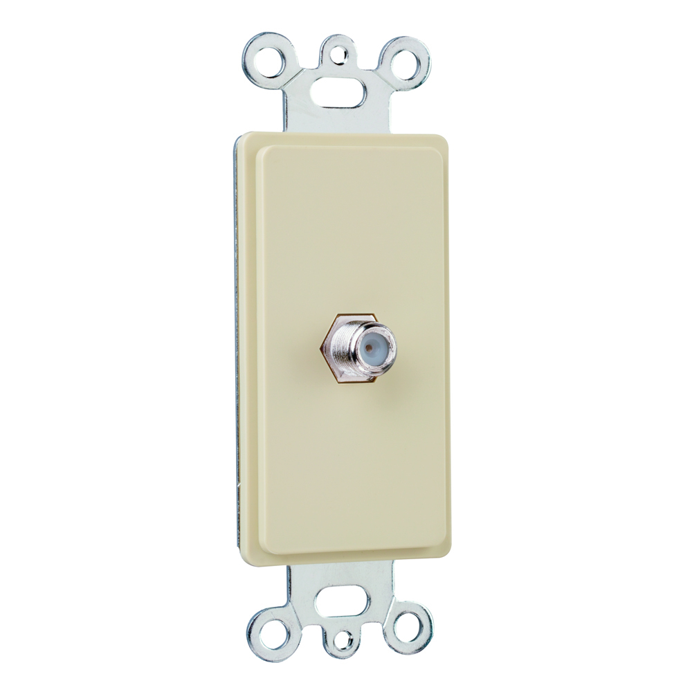 Single gang decorator with f type coaxial connector. Ivory.