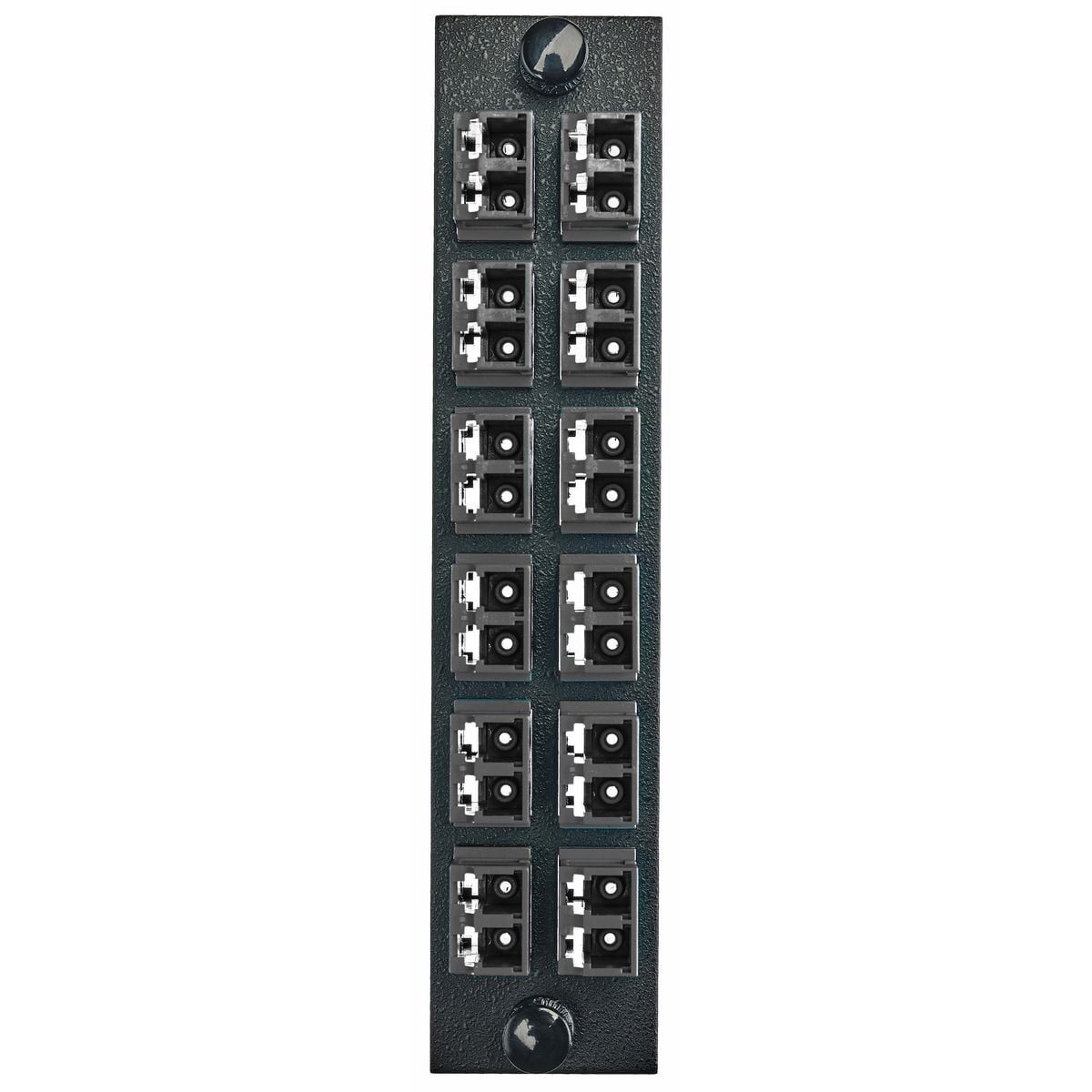 Fiber Optic Panel Adapter, 24-Fiber, 12) LC Duplex, Zircon Sleeves, Black.