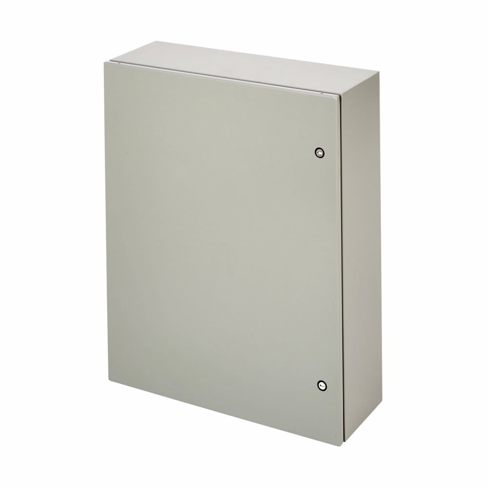 Eaton B-Line series wall mounted panel enclosure,24" height,8" length,24" width,NEMA 4,Hinged cover,SD enclosure,Wall mount,Medium single door,Thru holes,optional external mounting feet,Carbon steel,Seamless poured in-place gasket
