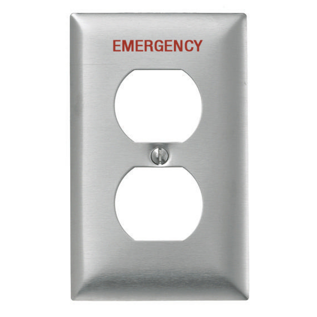 Wallplates and Boxes, Metallic Plates, 1- Gang, 1) Duplex Opening, Standard Size, Stainless Steel, Engraved EMERGENCY