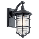 The Royal Marine(TM) 13.25in; 1 light outdoor wall light features a nautical inspired look with its clear seeded glass and Distressed Black finish. The Royal Marine wall light works in several aesthetic environments, including traditional and coastal.