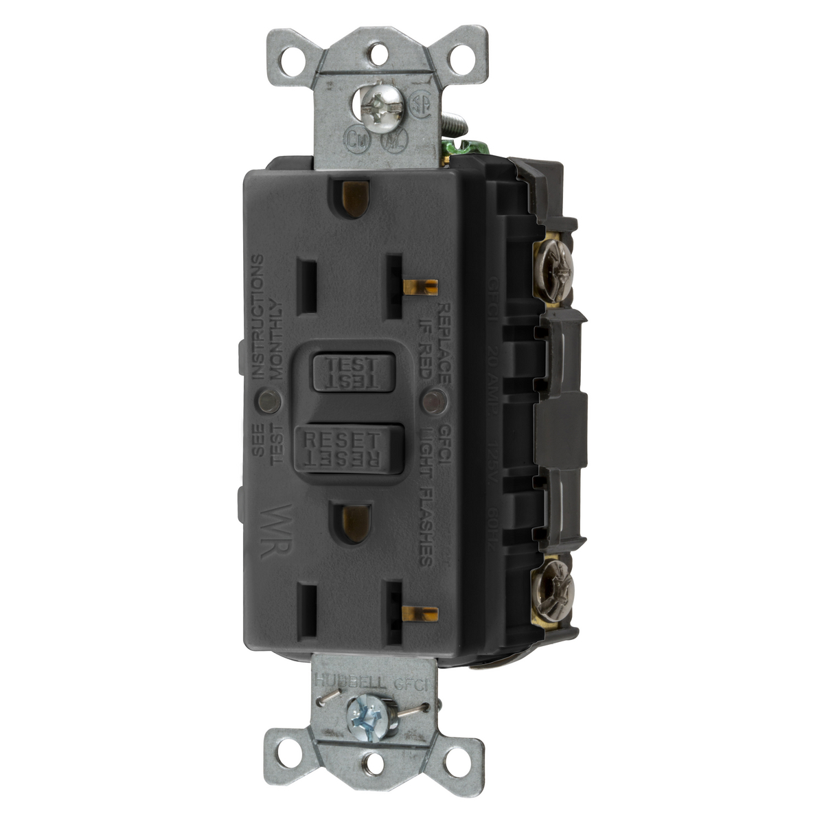 Power Protection Devices, Receptacle, Self Test, GFCI, WR, Commercial Grade, 20A 125V, 2-Pole 3-Wire Grounding, 5-20R, Black