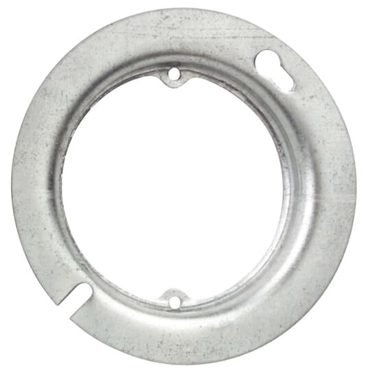 Single Gang Octagon Box Cover, 3.5 Cubic Inches, 4 Inch Diameter x 5/8 Inch Raised, Pre-Galvanized Steel, Center Blanked with Tapped Ears on 2-3/4 Inch Centers, For use with Round Boxes