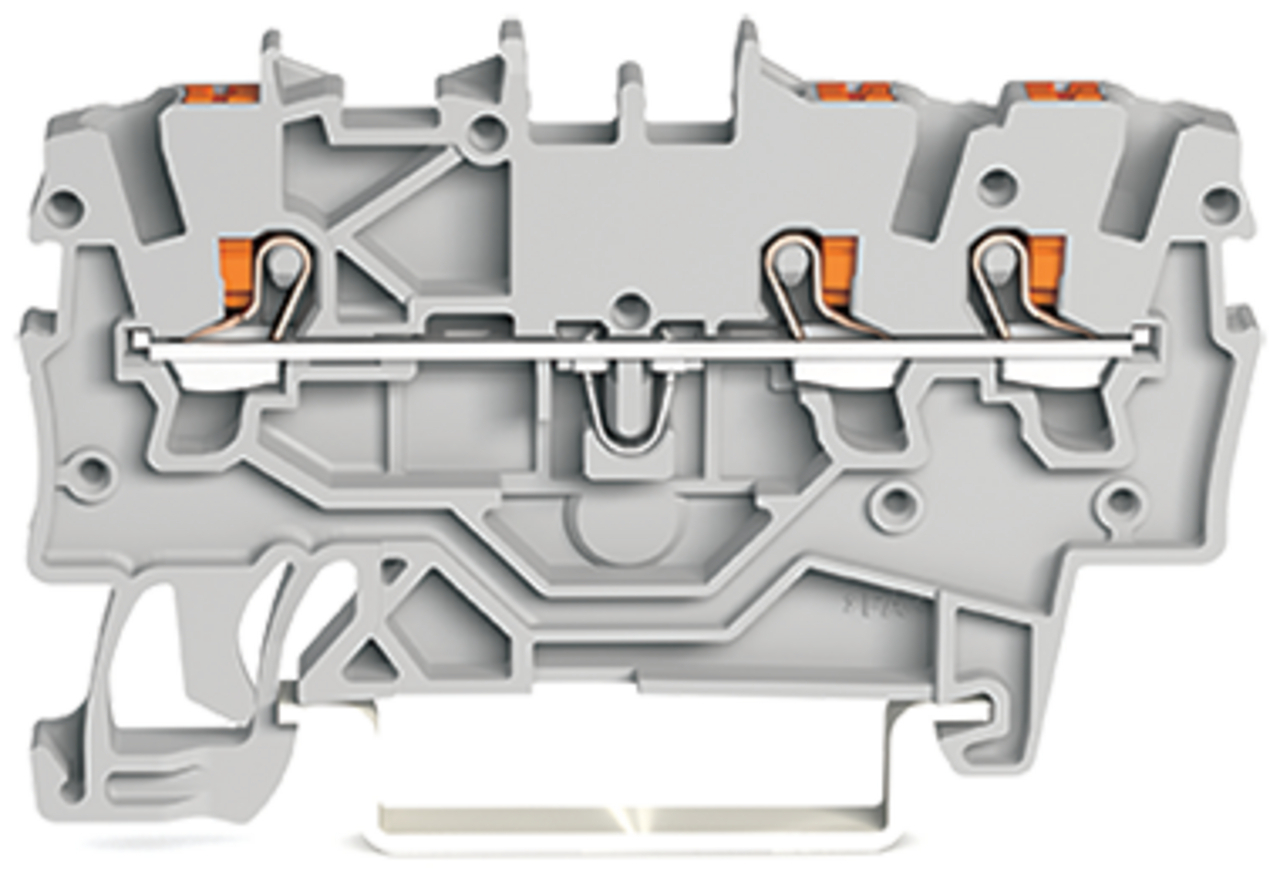 3-conductor through terminal block; with push-button; 1 mm; with test port; side and center marking; for DIN-rail 35 x 15 and 35 x 7.5; Push-in CAGE CLAMP; 1,00 mm; gray