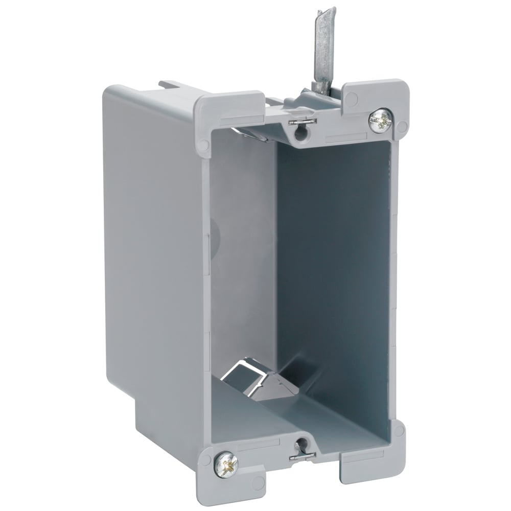 Single Gang, Old Work Switch and Outlet Box with Swing Bracket for mounting. Adjusts from 1 1/4 down to 1/8. Two Auto/Clamps on Each End. 100 pack.