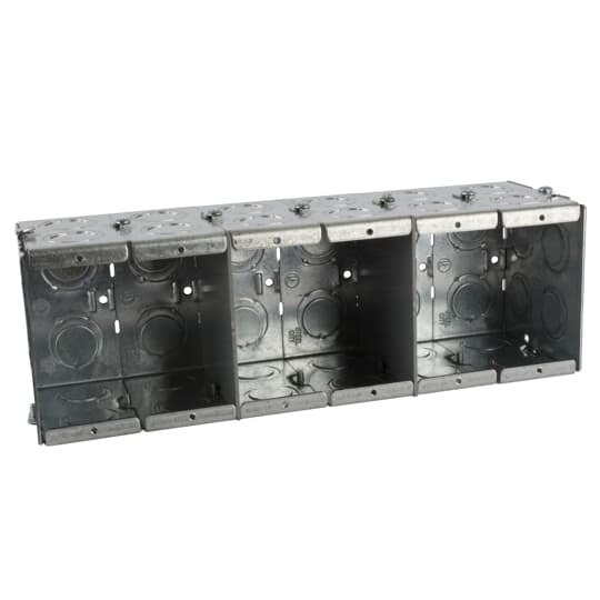 Gangable Masonry Box, 134.0 Cubic Inches, 3-3/4 Inches Long x 11 Inches Wide x 3-1/2 Inches Deep, 1/2 Inch and 3/4 Inch Knockouts, Pre-Galvanized Steel, For use with Conduit