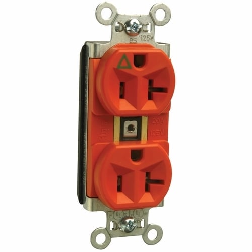 PlugTail Isolated Ground Spec Grade Duplex Receptacle 20amp 125volt Orange
