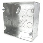 Square Box, 42 Cubic Inches, 4-11/16 Inches Square x 2-1/8 Inches Deep, 1 Inch Eccentric Knockouts, Pre-Galvanized Steel, Welded Construction, For use with Conduit