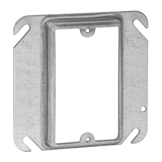 One Gang Square Device Cover, 5 Cubic Inches, 4 Inch Square x 3/4 Inch Raised, Pre-Galvanized Steel, for Retail