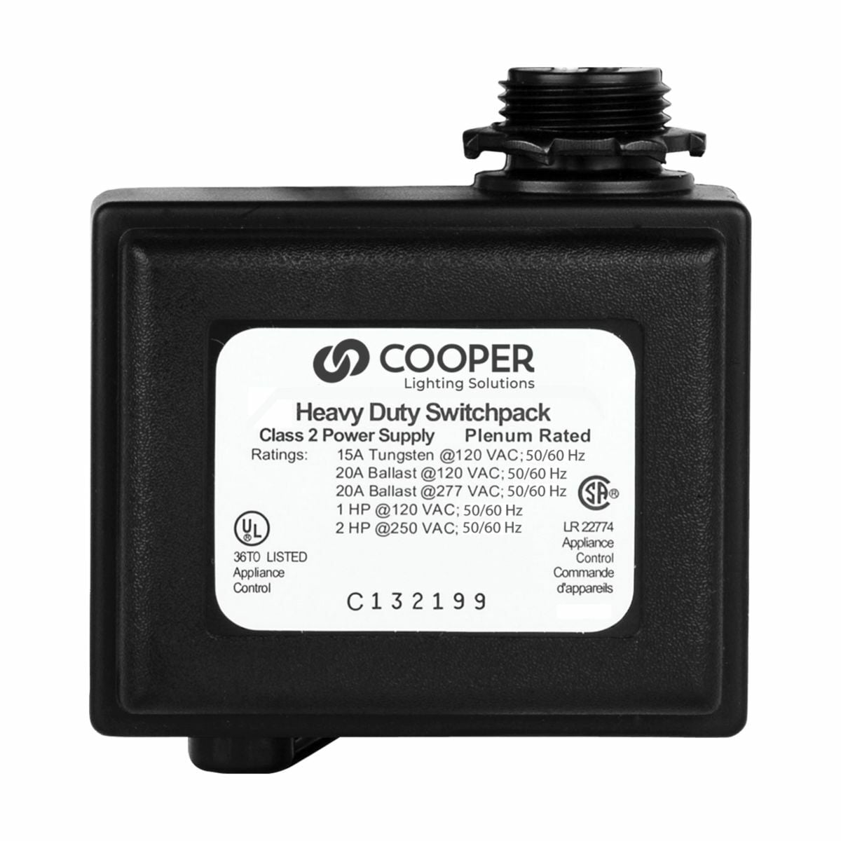 Switchpack, 220-240, provides 15VDC, 125mA output to low voltage occupancy sensors and daylight controls, 20A Loads