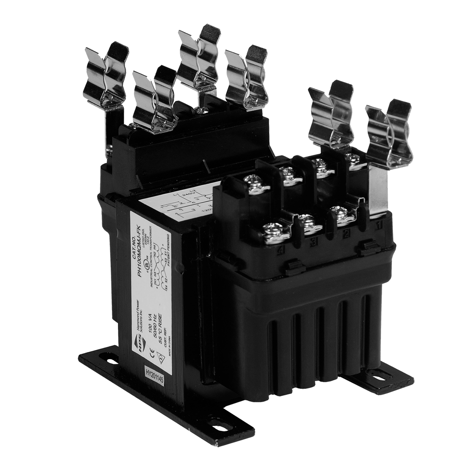 Machine Tool Rated Molded Industrial Control Transformer, 460/230/208 PV, 115/24 SV, 75 VA, Primary And Secondary Fuse Clips Included