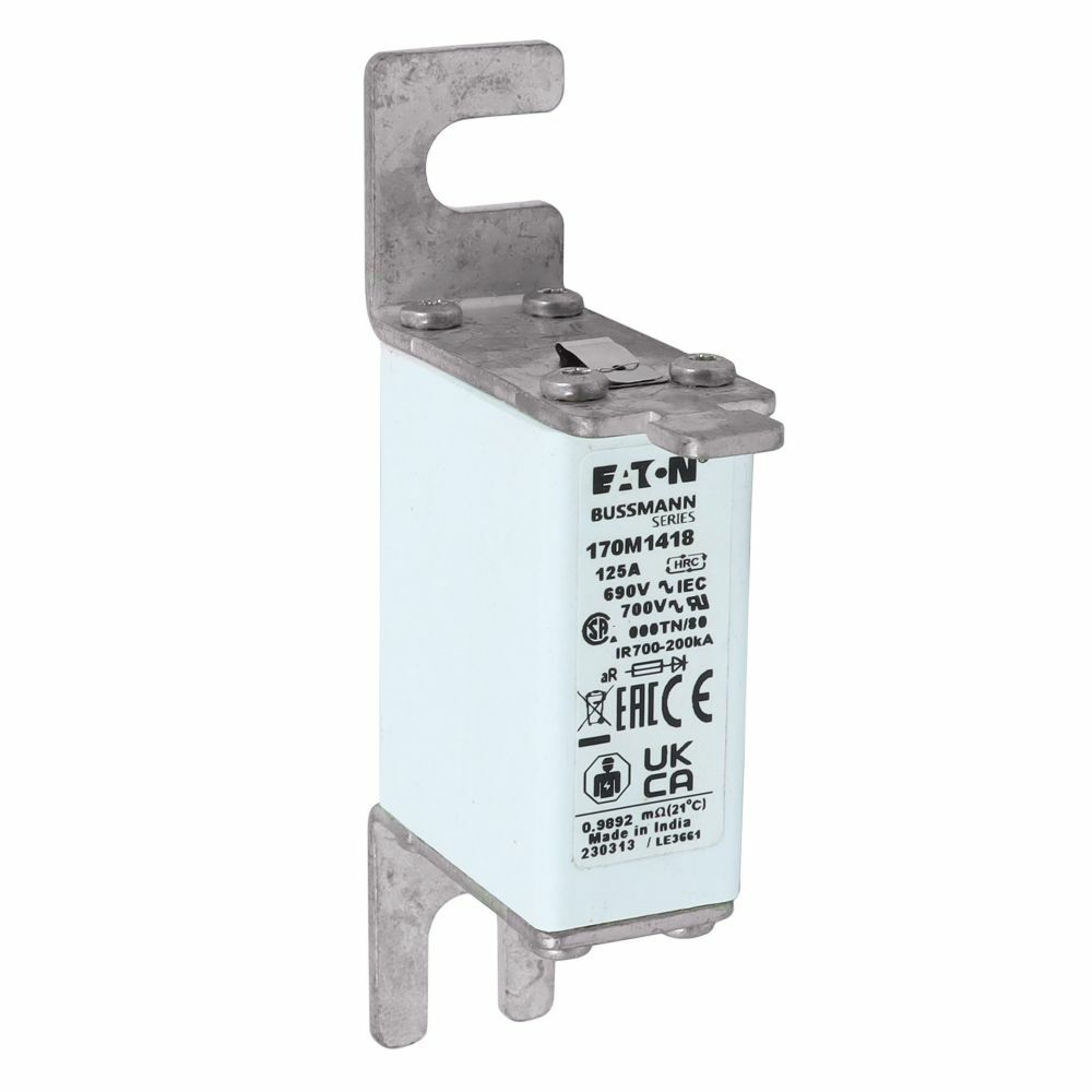 Fuse-link, high speed, 125 A, AC 690 V, DIN 000, aR, DIN, IEC, single indicator, live gripping lugs