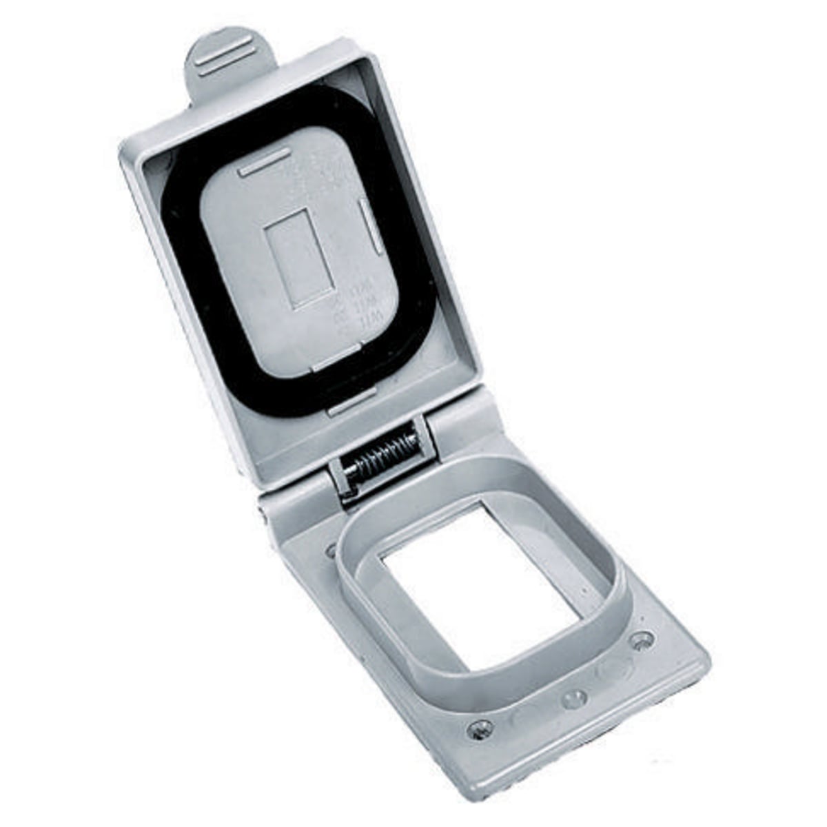 Wallplates and Boxes, Weatherproof Covers, 1-Gang, 1) GFCI Opening, Standard Size, Gray