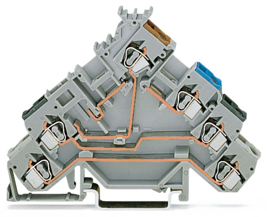 4-conductor sensor terminal block; for PNP (positive) switching sensors; for fuse plugs; without end plate; with colored conductor entries; 2.5 mm; CAGE CLAMP; 2,50 mm; gray