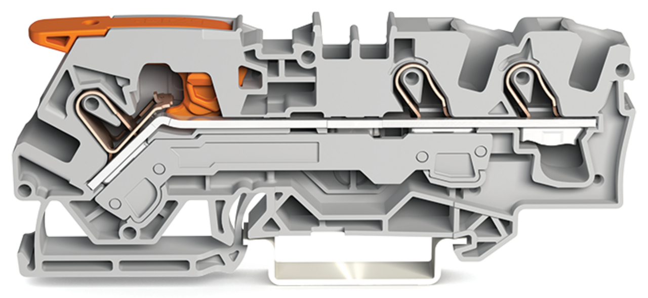 3-conductor through terminal block; with lever and Push-in CAGE CLAMP; 6 mm; with test port; side and center marking; for DIN-rail 35 x 15 and 35 x 7.5; Push-in CAGE CLAMP; 6,00 mm; gray