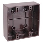 Two-Gang Surface Mount Box, Volume 23.8 Cubic Inches, Length 4-9/16 Inches, Width 4-1/2 Inches, Depth 1-5/8 Inch, Color Brown, Material Phenolic, Mounting Means Screws