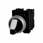 Eaton M22 modular pushbutton, M22 Selector Switch, Completed Device, 22.5 mm, Knob, Two-Position, Maintained, Non-illuminated, Bezel: Silver, Button: Black, 2NO-2NC, IP67, IP69K, NEMA 4X, 13