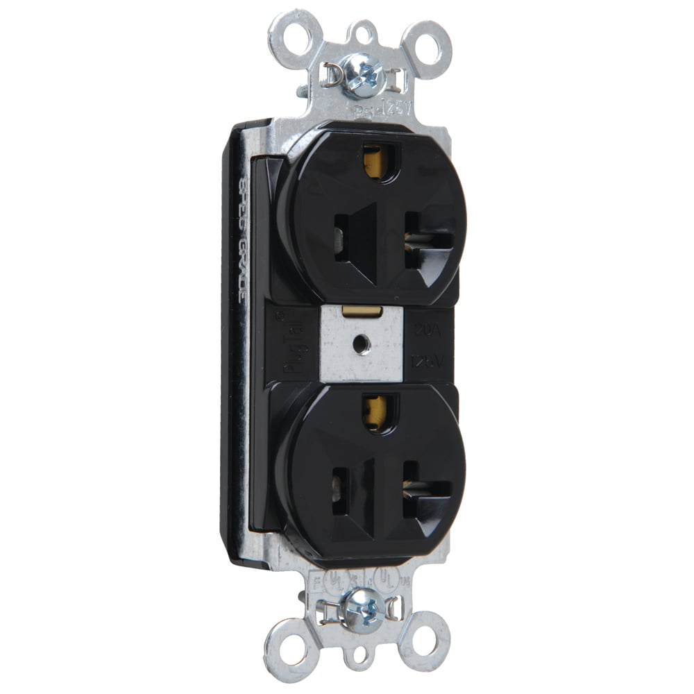 PlugTail Spec Grade Duplex Receptacle 20amp 125volt Black