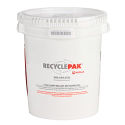 Dimensions: Top Diameter: 11.45", Bottom Diameter: 10.15", Height: 14.09" Capacity: 55 lbs. of intact and non-leaking TSCA-exempt PCB and non PCB magnetic and electronic lamp ballast. Includes: UN-rated, DOT approved 5 gal container with locking lid, 4 mil poly liner, liner tie, instructions, terms and conditions, proof of purchase, prepaid return shipping with label, recycling and online certificate of acceptance for recycling. Restrictions: Lower 48 contiguous states only. Not for export.