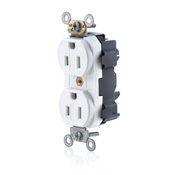 15-Amp, 125-Volt, Narrow Body Duplex Receptacle, Fed Spec Commercial Grade, Tamper-Resistant, Self Grounding, White