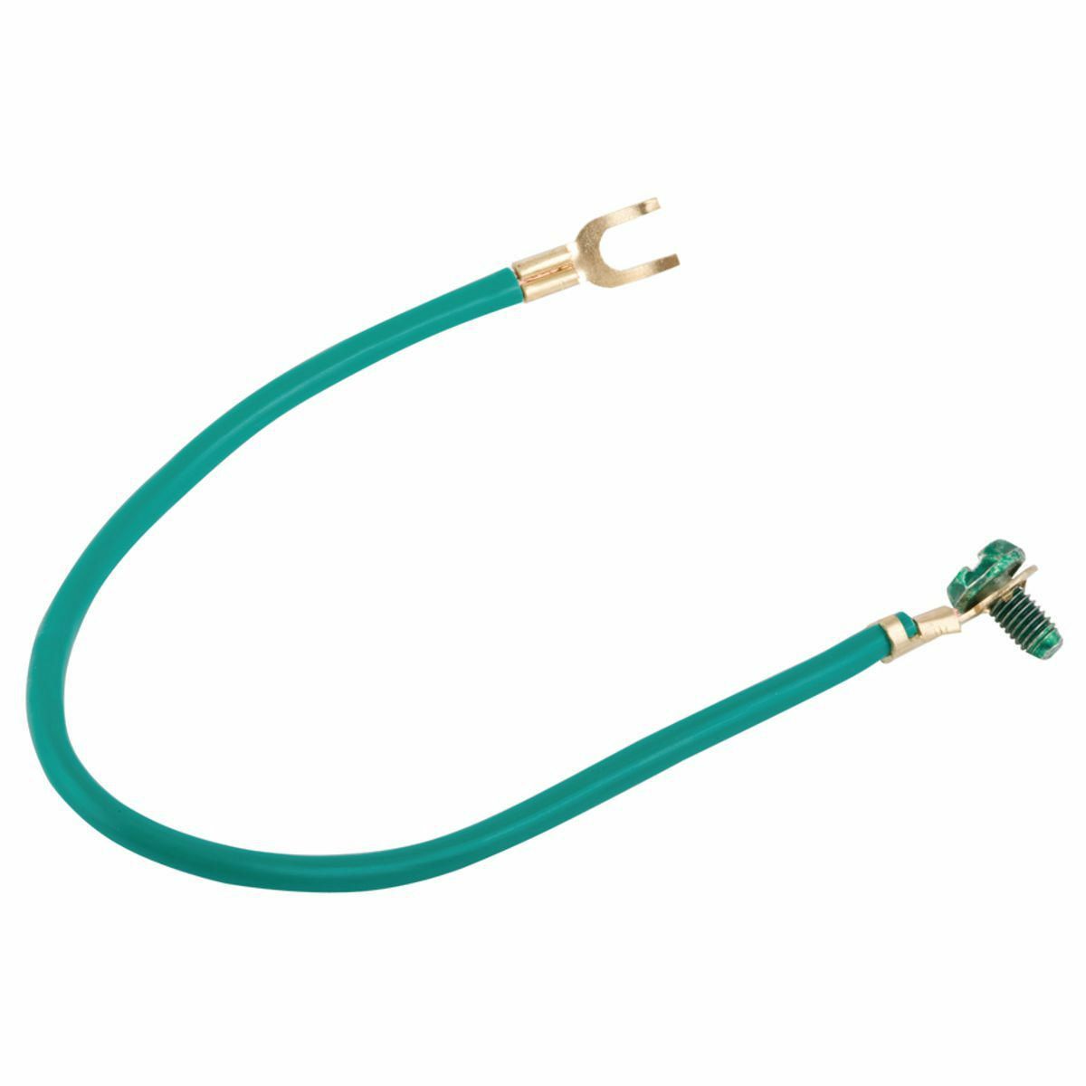 Grounding Pigtails, #12 Stranded insulated copper wire, captive4-waycombo head green dye finish ground screw one end, spade terminalone end(100 pc. Bundles)