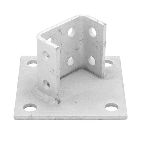 Connector, Diagonal Post Base, Post Height 3-1/2 Inch, Post Width 3-3/4 Inch, Post Length 1-5/8 Inch, Base Length 6 Inches, Base Width 6 Inches, Hole Diameter 3/4 Inch, Hot-Dip Galvanized Steel