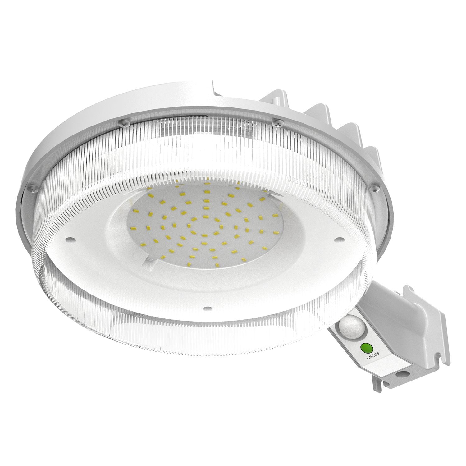 Solar Barn Light, 3000 Lumens, 5000k, Motion plus Dusk-to-Dawn, Gray.