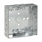 Eaton Crouse-Hinds series Square Outlet Box, (1) 1/2", 4", 4, NM clamps, Welded, 1-1/2", Steel, (4) 1/2", (2) 1/2", (1) 3/4" E, 22.0 cubic inch capacity