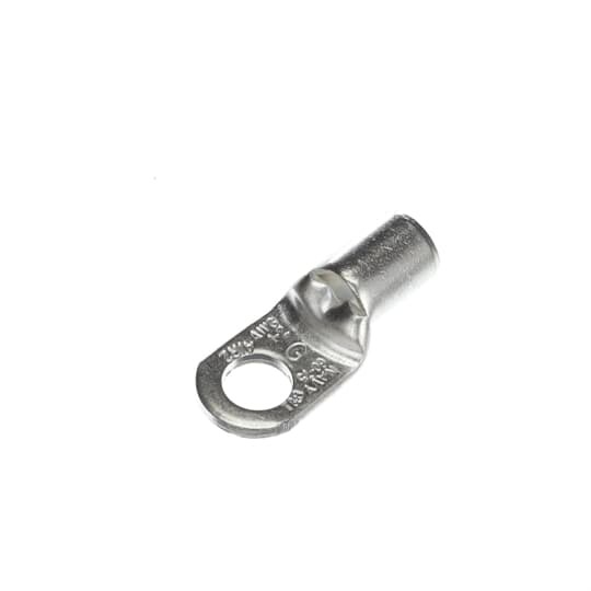 Non-Insulated Tubular Ring Terminal, Length 1.59 Inches, Width .69 Inches, Bolt Hole 3/8 Inch, Wire Range 2/2AN, Copper, Tin Plated, 100 Pack