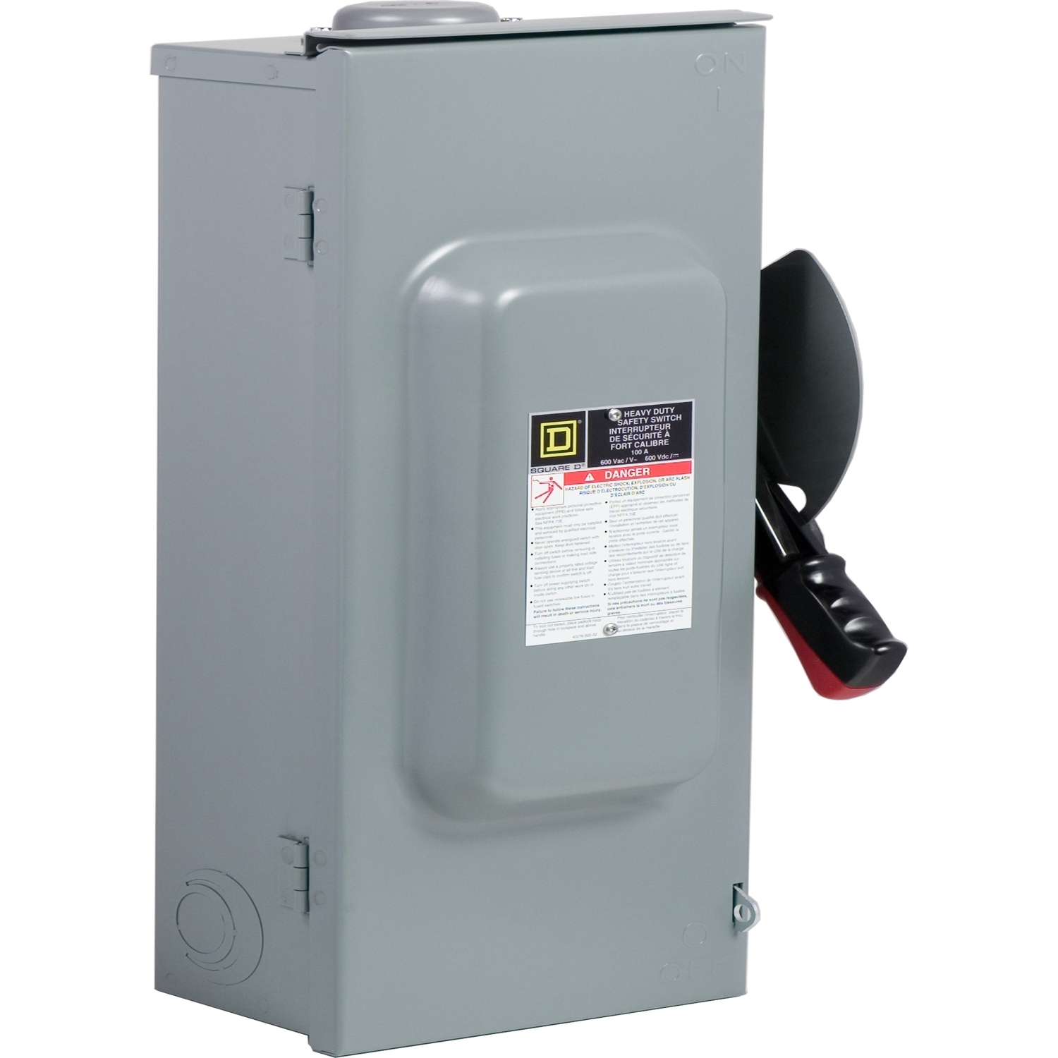 Safety switch, heavy duty, fusible, 100A, 600VAC/VDC, 3 poles, 75HP, NEMA 3R, bolt on provision