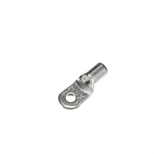 Non-Insulated Tubular Ring Terminal, Length 1.59 Inches, Width .69 Inches, Bolt Hole 1/4 Inch, Wire Range 2/2AN, Copper, Tin Plated, 100 Pack