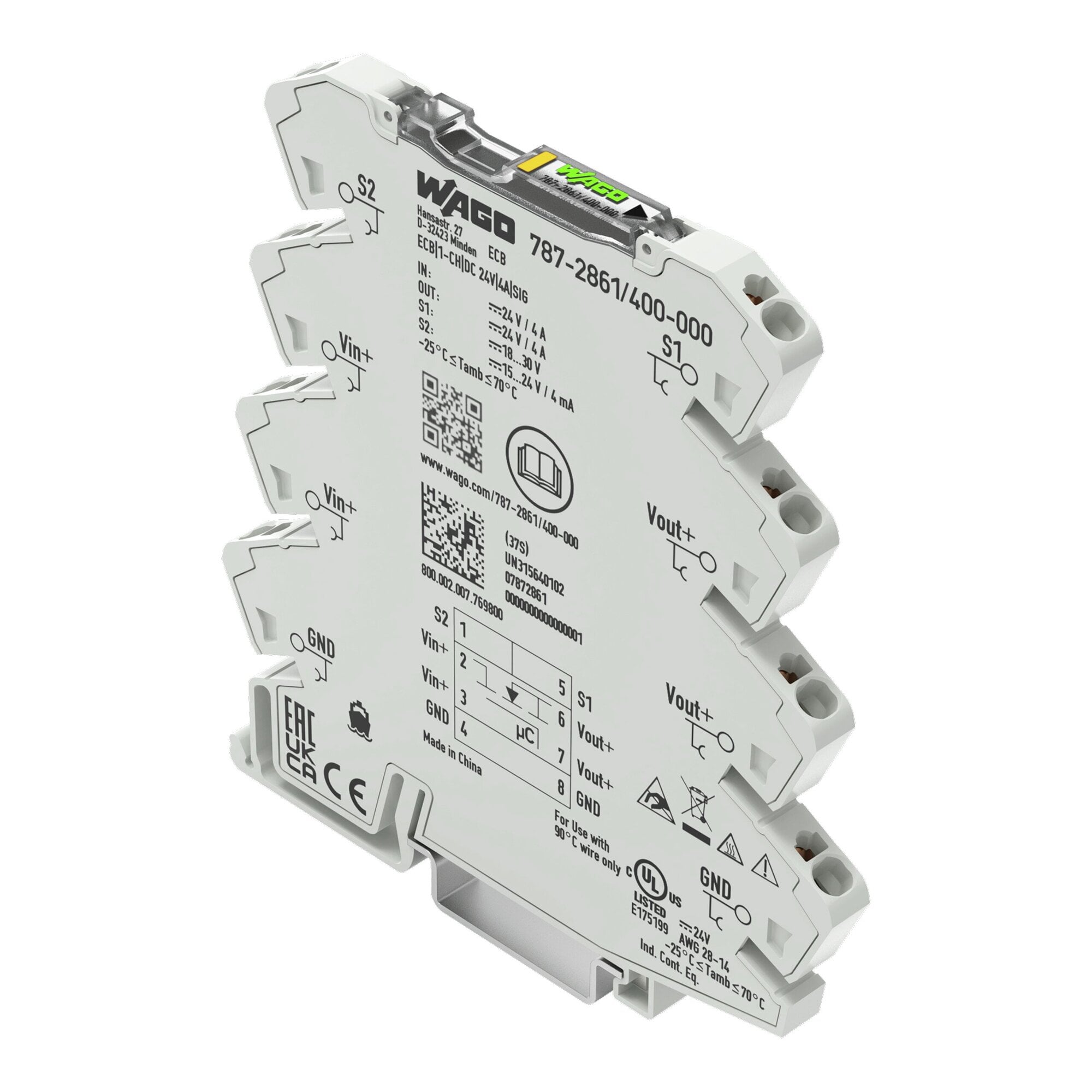 Electronic circuit breaker; 1-channel; 24 VDC input voltage; 4 A; Signal contact