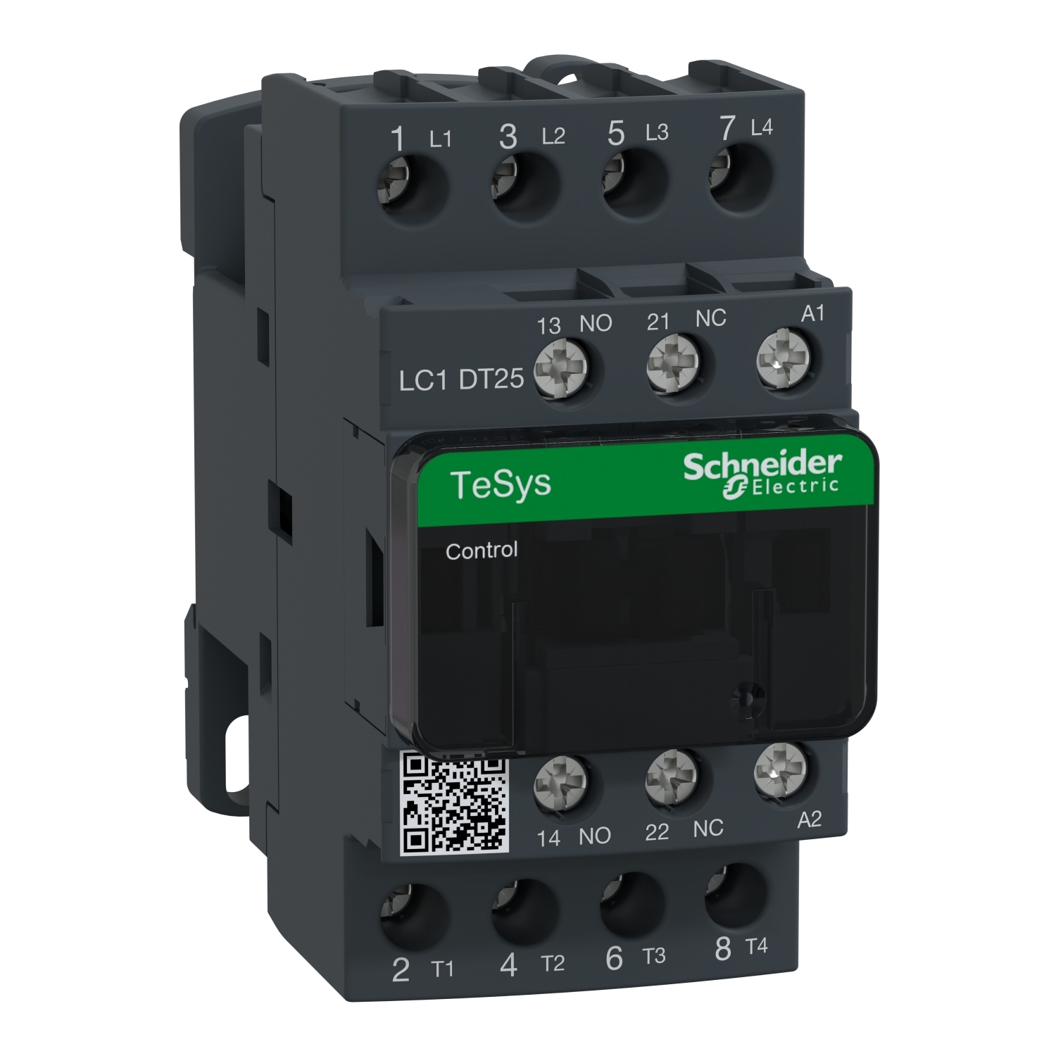 IEC contactor, TeSys Deca, nonreversing, 25A resistive, 4 pole, 4 NO, 110VAC 50/60Hz coil, open style