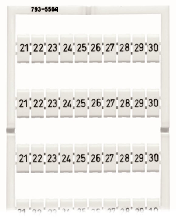 WMB marking card; as card; MARKED; 21 ... 30 (10x); stretchable 5 - 5.2 mm; Horizontal marking; snap-on type; white